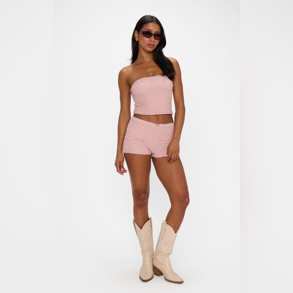 Show Me Your MuMu Pink Strapless Smocked Romper Set Size XS NWT - Picture 2 of 9